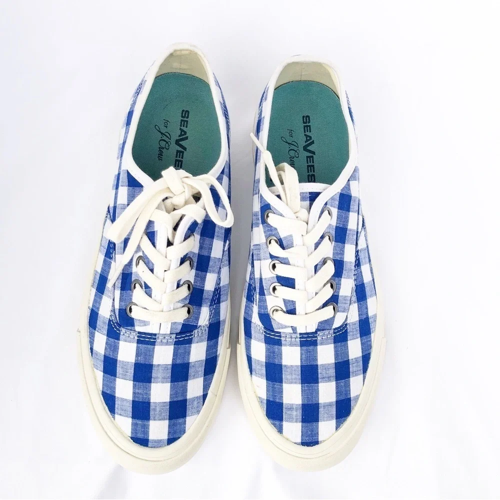 J.CREW x SEEVEES | BLUE & WHITE GINGHAM SNEAKERS SIZE 8.5